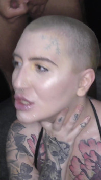 Wild Tattooed Whores Taking All the Cum From a Group of Cocks