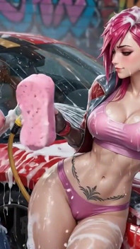 Jinx en ik zagen de rode Ferrari nat en schuimig wassen