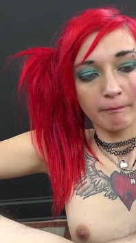 Jackie Petite Inked Redhead Handjob Into Hungry Deepthroat Swallow!