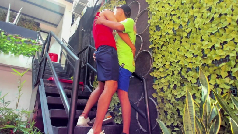 Tomas Styl: Gay Couple Masturbates on Some Stairs Secretly