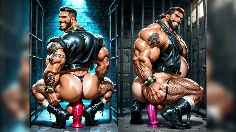 AI Blk: Bold Man Fuck with Dildo