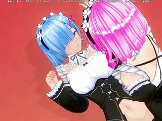H3DC: 3d Hentai Ram colocou os dedos na buceta de Rem