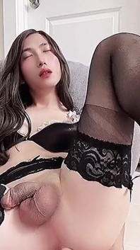 Asian Sissy CD Eva Plays with Anal Toy