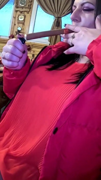 Cigar Blowjob & Ripped Pantyhose - Pussy Massage & Cum on My Downjacket