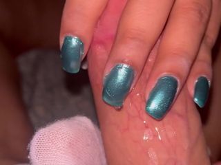 Latina malas nail house: Green nails teasing with sock and toejob