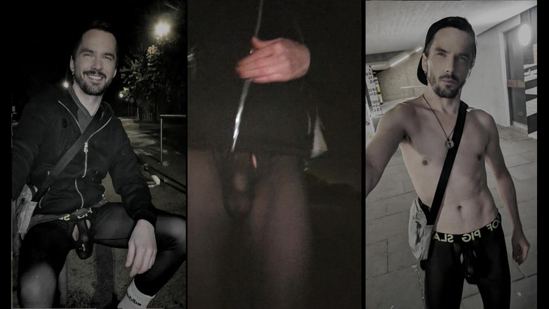 kinkygaynudist: Spaziergang durch die Stadt in durchsichtigen Leggings (beule Meggings)