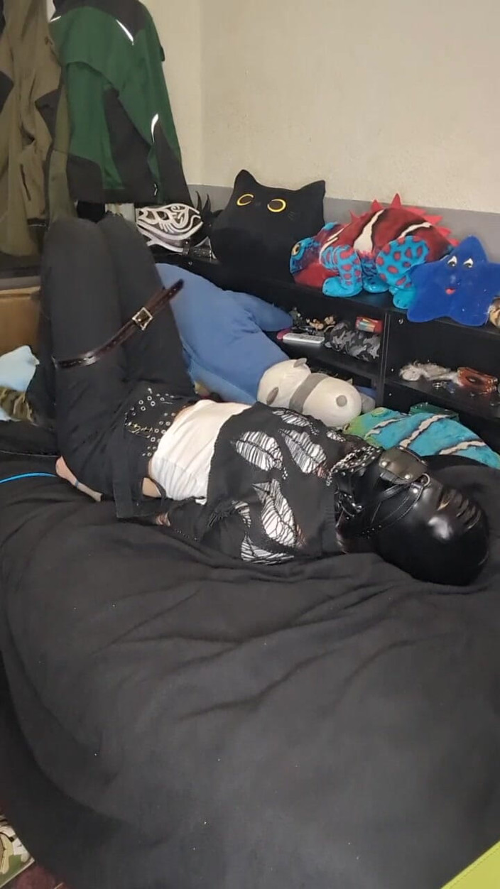 AJ_the_catgirl: Hoofd harnes hogtie proberen