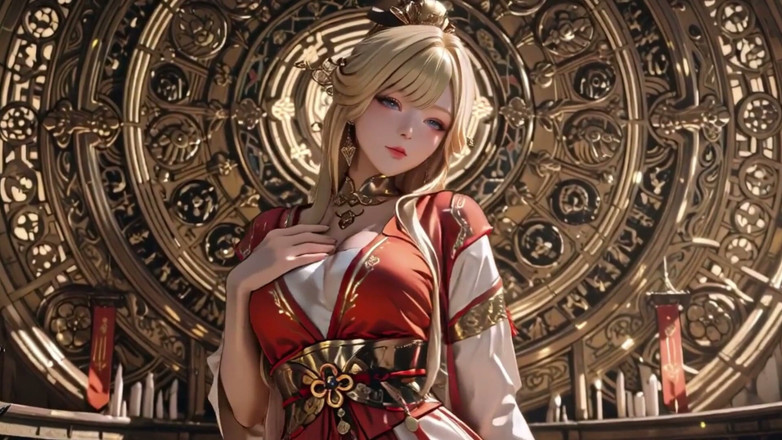 Seraphina Vale: Celestial Goddess Descends! Red &amp; White Hanfu, Golden Hair, Barefoot on...