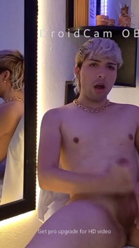 Blonde Hair Boy Jerking off in Cam and Cum Masive