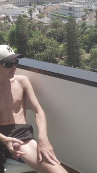 Stroking My Big Dick Outside on the Balcony Moaning for My Baby Girl to Suck Me