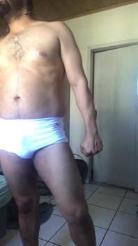 Trying Out New Swim Trunks and Boots. Exercises and Stretches.