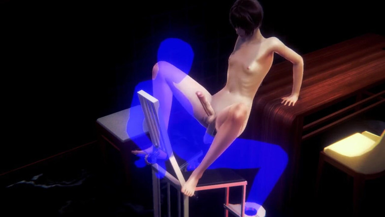 Yaoitube: Yaoi Femboy - Twink labă cu picioarele și futai pe un scaun