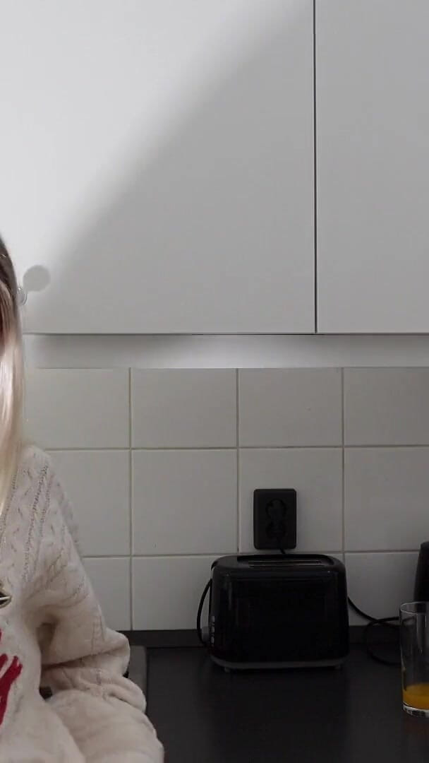 No panties TV: Hot Petite Sexy Girl in the Kitchen Masturbates on Christmas...