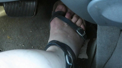 BBW nurse Vicki adventures with friends: Revving Close up of my sandaled feet while I push...