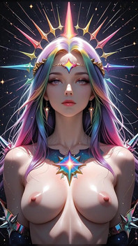 Shadow Oracle with Rainbow Prism Spikes Cosmic Fantasy Beauty Ai Art Slideshow