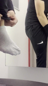 Young Boy in Thong Trying on New Pants, Sweet Ass and Popping Penis