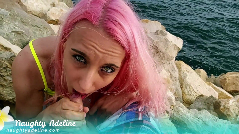 Naughty Adeline: Outdoor blowjob by the sea