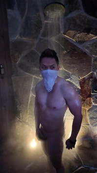 Naked Asian Muscle Hunk Dawn Outdoor Shower Flex - Thick Biceps, 6-pack Abs, V-taper Back & Big Cumshot