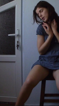 Horny Girl on a Chair Drinks Juice and Play with Herself