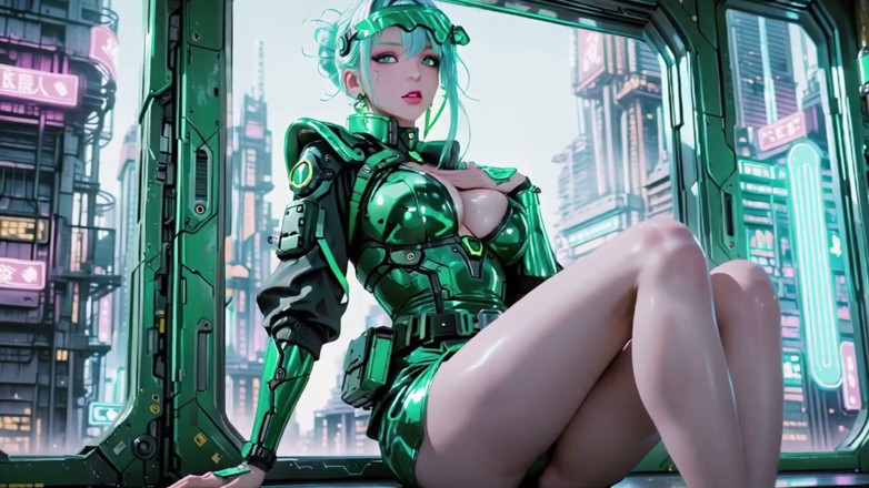 Seraphina Vale: The Green Armored Girl! Silver-haired Valkyrie Kneeling and Glancing Back,...