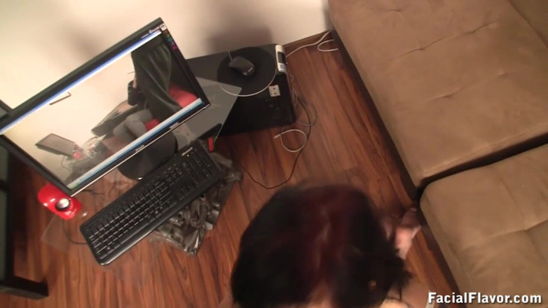 Facial flavor: Angie is back for more cock sucking