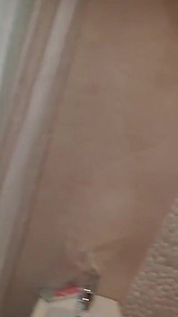 Blonde Babe in Red Lingery Pisses in Toilet and Thereafter Blows a Big Cock with Cumshot in the Shower