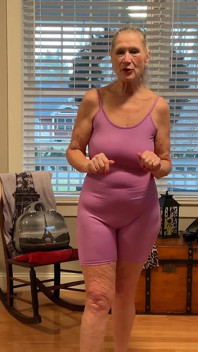 Nude GILF Model Dani D Mature Try on #1 (tight Purple Bodysuit, Leopard Print Bodysuit)
