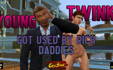Dirty gay Sims: Lost Twink sikiliyor ve zengin yaşlı babalar arasında paylaşılıyor
