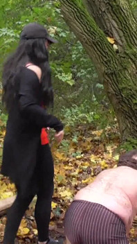 German Proll Doms Kick Old Slave Outdoor