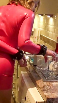 Latex Domestic Slave: Gagged, Restrained & Dripping Everywhere