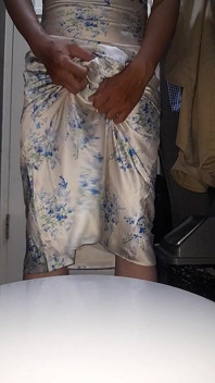 Crossdressing Cum Wearing Satin Halter Neck Dress