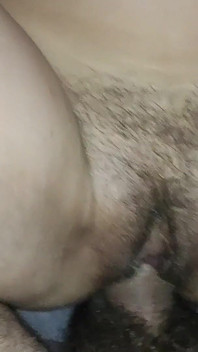 Blowjob sex in doggy style, hairy pussy drenched in cum