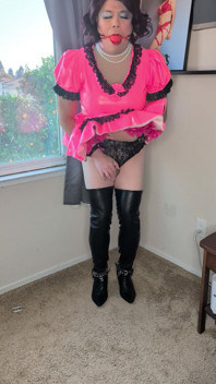 Sissy Maid Playing with Herself with Bondage, Huge Dildos, and Chastity