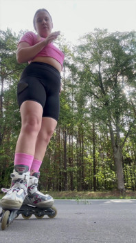 Cute Roller Skater with Braids Shows You Tits