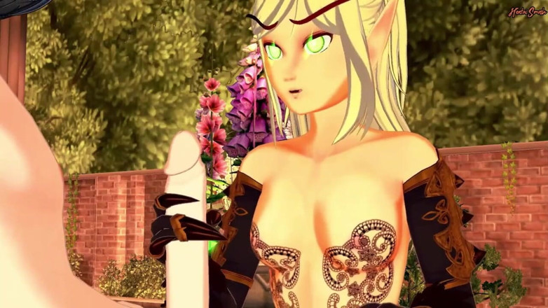 Hentai Smash: Hot Warcraft Elf in lingerie does 69 then gets mouth fucked,...