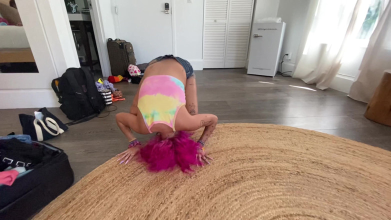 Nali Marie: Rolling in Circles Wearing Jean Shorts Barefoot Petite Bimbo