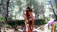 Backdoor Films: Brunette bitch gets her cunt and butt hole pounded outdoors