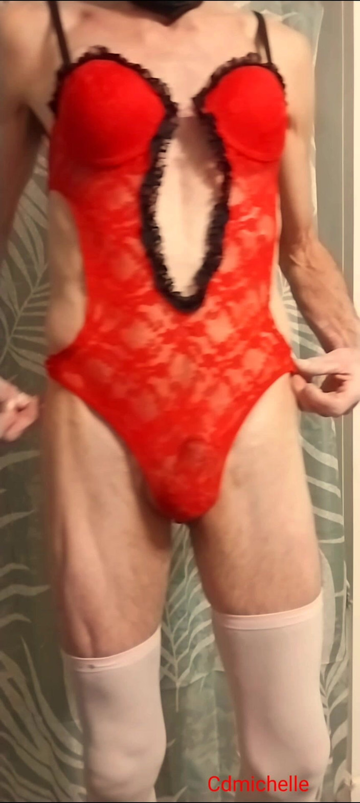 Cd Michelle lingerie: Cdmichelle Wearing Red Teddy Bodysuit