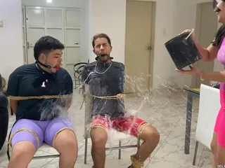 Selfgags femdom bondage: Chubby Boy Owned by His Psycho Ex-girlfriend and Her Henchman!
