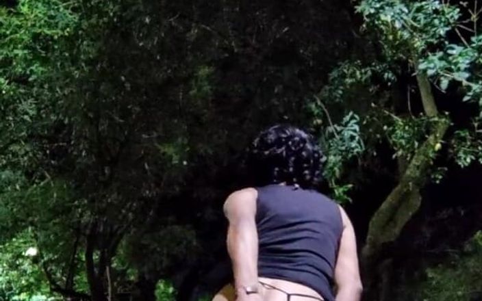 Traviezisha: Sissy Crossdresser v šaty děvky dildoing její zadek v parku v...