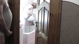 Naked Woman Takes Shower. Her Stepdad, Lover and Cohabitant Her Stepmom  Watches, Masturbate Cock and Cum. Jerk Off Dick Cumshot