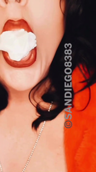Sexy Brunette Eats Whipped Cream
