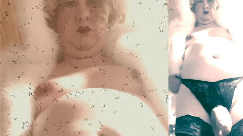 Trans fur bitch: Retro transfurlady zeigt titten und harten schwanz und kommt