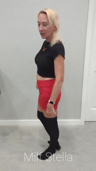 Black Thigh High Socks & Red Mini Skirt