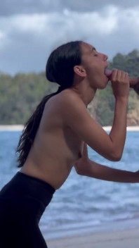 Blowjob and Handjob on the Best Beach with a Swallowing Load