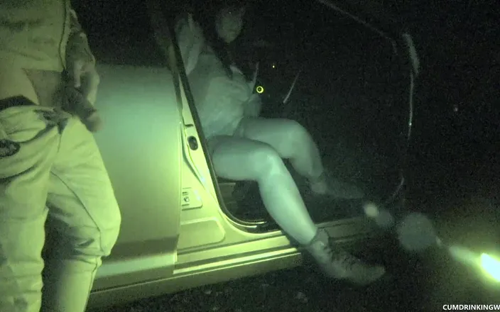 Cumdrinking Wife: Parking Lot Gangbang Filmed with Nightshot Cam