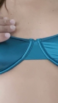 My New Green Shiny Nylon Bra, No Padding, Caressing My Soft Pointy Tits