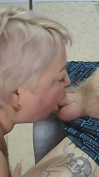 Cum on Mother-in-law's Chest After a Deep Blowjob