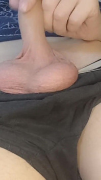 Guy Fingering His Big Dick in Gray Underpants