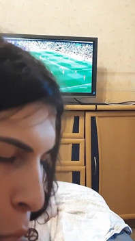 Bottom Sissy Slave Slut Serves Her Owner as Beeer Stand, Sucks and Kisses Dick and Liks Ass While Owner Watch Football